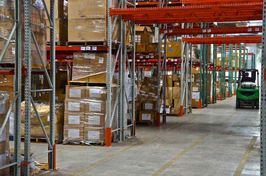 This is a full warehouse rack system with built-in rows to allow forklift access.